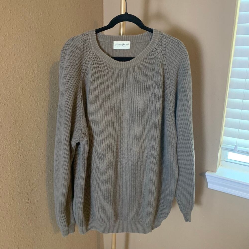 Eddie Bauer Cotton Crewneck Sweater Men’s XXL Taupe Knit Classic Minimalist